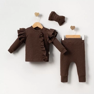 Eterelle Orkide Büzgü Detaylı 3 Parça Kız Bebek Takımı %100 Pamuk