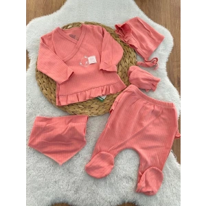 Eterelle Tavşan Baskılı Raporlu Yenidoğan Kız Bebek 5li Zıbın Set Hastane Çıkışı