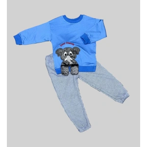 Eterelle 1-2-3 Yaş Filli Sallanan Ayak Desenli Likra Penye Kumaş Sweat Pantolonlu Kız Erkek 2li Çocuk Takımı İndigo