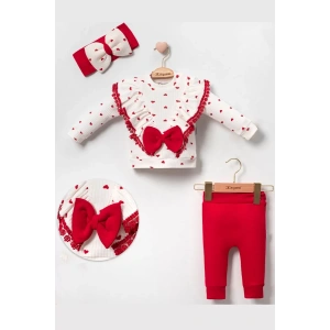 Eterelle Fiyonklu Kalp Desenli % 100 Pamuk 3lü Kız Takım