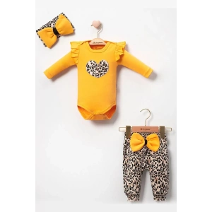 Eterelle Fiyonklu Leopar Desenli % 100 Pamuk Kız Bebek Takım