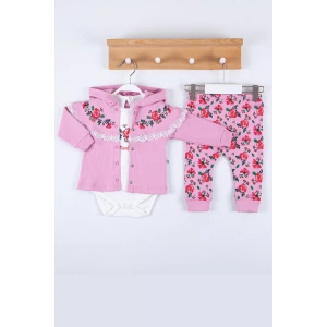 Eterelle Flover Nakışlı Hırkalı % 100 Pamuk 3lü Kız Takım