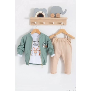 Eterelle Forest Hırkalı 3lü % 100 Pamuk Erkek Bebek Takımı