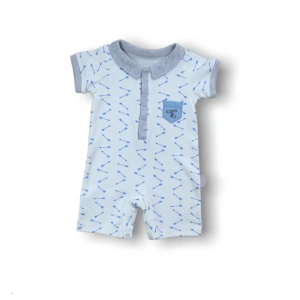 Eterelle 6-9 9-12 12-18 Ay Galaksi Baskılı Çıtçıtlı Kısa Kollu Erkek Bebek Tulumu Gri