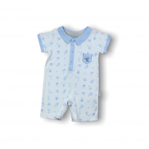 Eterelle 6-9 9-12 12-18 Ay Galaksi Baskılı Çıtçıtlı Kısa Kollu Erkek Bebek Tulumu Mavi