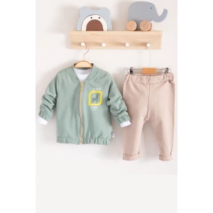 Eterelle Geyik Desenli Hırkalı 3lü Erkek Bebek Takım