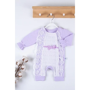 Eterelle Gofralı Fransız Güpürlü % 100 Pamuk Kız Bebek Tulumu