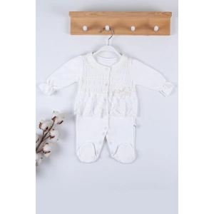 Eterelle Gofralı Fransız Güpürlü % 100 Pamuk Kız Bebek Tulumu