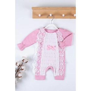 Eterelle Gofralı Fransız Güpürlü % 100 Pamuk Kız Bebek Tulumu