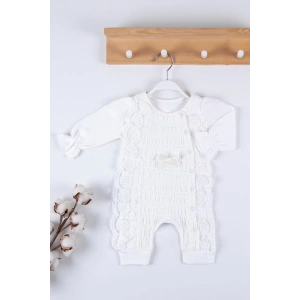Eterelle Gofralı Fransız Güpürlü % 100 Pamuk Kız Bebek Tulumu