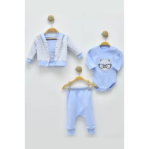 Eterelle Gözlüklü Bear Puan Desenli 3lü Erkek Bebek Takımı
