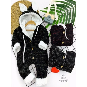 Eterelle 9-12-18-24 Ay İçi Kuzulu Düğme Kapamalı Kulaklı Kapşonlu Uzun Kollu Kız Erkek Bebek Tulumu Siyah