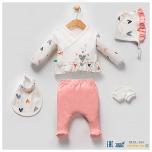 Eterelle Kalp Desenli 5li Hastane Çıkışı Seti %100 Pamuk