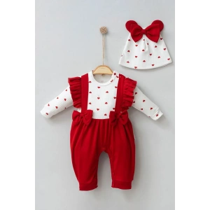 Eterelle Kalp Desenli Fiyonk Detaylı % 100 Pamuk Kız Bebek Tulumu
