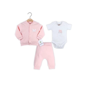 Eterelle Kalp Desenli Hırkalı % 100 Pamuk 3lü Kız Takım