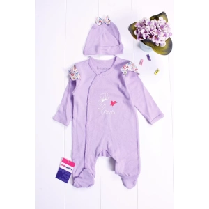 Eterelle Kelebek Desenli Omuz Detaylı Şapkalı Kız Bebek Tulumu