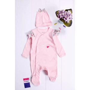 Eterelle Kelebek Desenli Omuz Detaylı Şapkalı Kız Bebek Tulumu