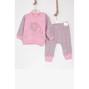 Eterelle Kelebekli Çiçek Nakışlı Pamuklu 2li Kız Bebek Takımı