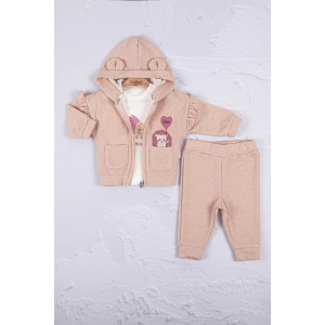 Eterelle Kirpi Nakışlı % 100 Pamuk 3lü Kız Bebek Takım