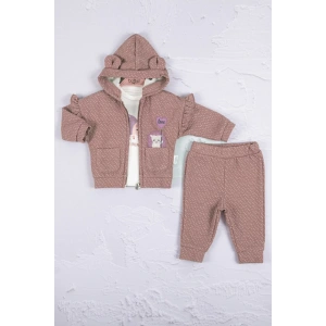 Eterelle Kirpi Nakışlı % 100 Pamuk 3lü Kız Bebek Takım