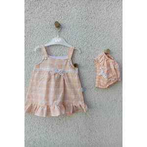 Eterelle Kız Bebek Askılı Kareli Külotlu Bebek Elbisesi