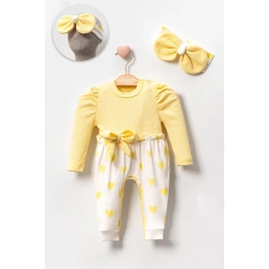 Eterelle Kız Bebek Kalp Desenli Waffle Bandanalı 2li Tulum