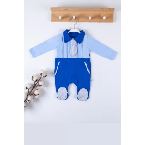 Eterelle Kravat Aksesuarlı Ayaklı % 100 Pamuklu Erkek Bebek Tulumu