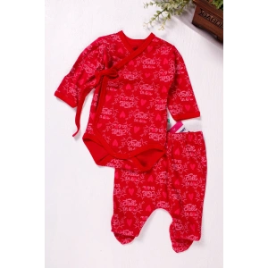 Eterelle Kruvaze Bağlamalı İs Love Desenli 2li Kız Bebek Takım