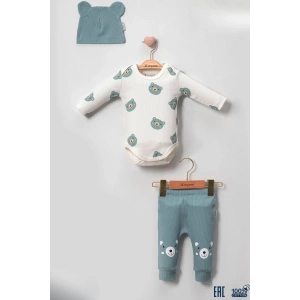 Eterelle Kulaklı Ayıcık % 100 Pamuk 3lü Erkek Bebek Takım