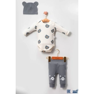 Eterelle Kulaklı Ayıcık % 100 Pamuk 3lü Erkek Bebek Takım