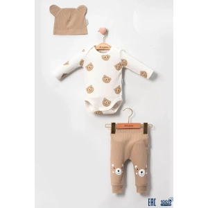 Eterelle Kulaklı Ayıcık % 100 Pamuk 3lü Erkek Bebek Takım