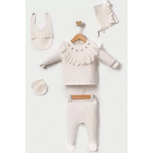 Eterelle Lale Nakışlı Yenidoğan Kız Bebek 5 Parça Hastane Çıkışı Zıbın Seti
