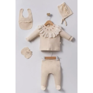 Eterelle Lale Nakışlı Yenidoğan Kız Bebek 5 Parça Hastane Çıkışı Zıbın Seti