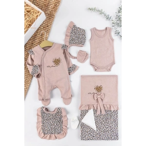 Eterelle Leopar Desenli 100% Pamuk 8li Hastane Çıkış Seti 