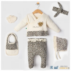 Eterelle Leopar Desenli 6li Hastane Çıkışı Seti %100 Pamuk