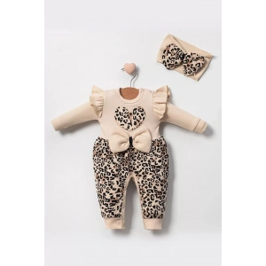 Eterelle Leopar Desenli Fiyonklu % 100 Pamuk Kız Bebek Tulum