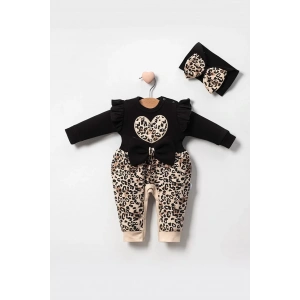 Eterelle Leopar Desenli Fiyonklu % 100 Pamuk Kız Bebek Tulum