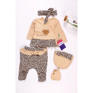 Eterelle Leopar Detaylı 5li Kız Bebek Hastane Çıkış Seti