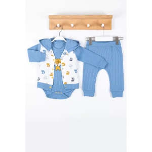 Eterelle Littie Nakışlı % 100 Pamuk Hırkalı 3lü Erkek Takım