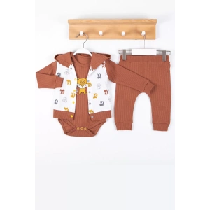 Eterelle Littie Nakışlı % 100 Pamuk Hırkalı 3lü Erkek Takım