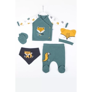 Eterelle Little Fox Nakışlı 5li % 100 Pamuk Erkek Bebek Hastane Çıkış Seti