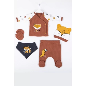 Eterelle Little Fox Nakışlı 5li % 100 Pamuk Erkek Bebek Hastane Çıkış Seti