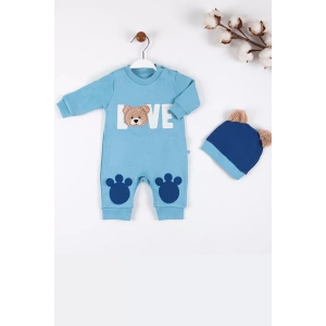 Eterelle Love Bear Nakışlı % 100 Pamuk Erkek Bebek Tulumu