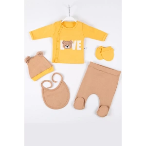 Eterelle Love Bear Nakışlı 5li % 100 Pamuk Erkek Bebek Hastane Çıkış Seti