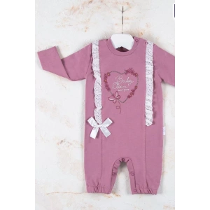 Eterelle Love Kalp Nakışlı % 100 Pamuk Kız Bebek Tulumu