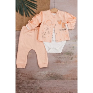 Eterelle Love Tavşan Desenli Kol Detaylı 3lü Hırkalı Kız Bebek Takım