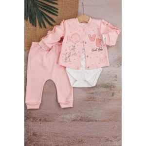 Eterelle Love Tavşan Desenli Kol Detaylı 3lü Hırkalı Kız Bebek Takım