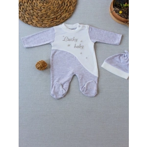 Eterelle 0-3 3-6 Ay Lucky Baby Nakışlı Es Çizgi Boy Şapkalı Erkek Bebek Tulumu Kahvemelanj