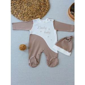 Eterelle 0-3 3-6 Ay Lucky Baby Nakışlı Es Çizgi Boy Şapkalı Erkek Bebek Tulumu Kahverengi