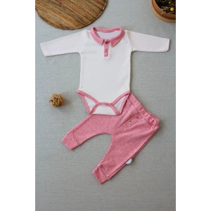 Eterelle 3-6 6-9 9-12 Ay Melanjlı Uzun Kollu Zıbınlı 2li Kız Bebek Takımı Pembe